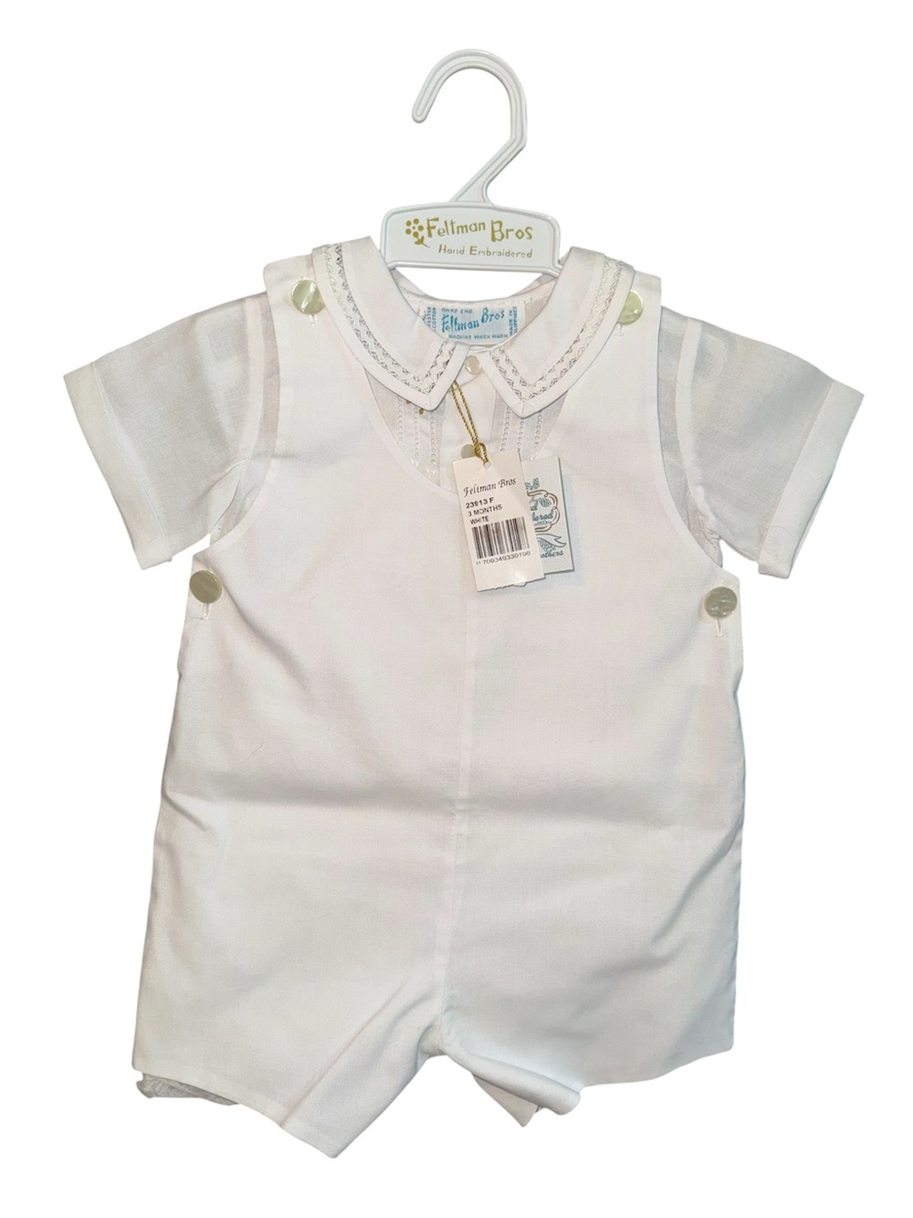 Feltman Bros White Embroidered Baby boy Romper; 3 months; NWT - Picture 1 of 6